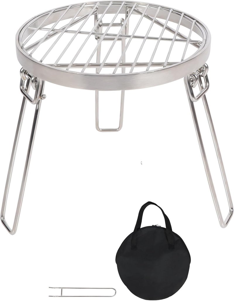 Lineslife Folding Campfire Tripod for Cooking, Portable Camping Tripod Stand with Grill Grate for Solo Stove Bonfire Fire Pit, Dutch Oven, Open Fire, Stainless Steel - Image 1
